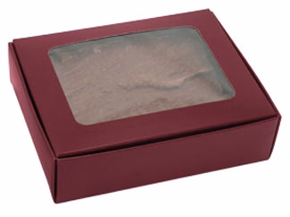 4-9/16 x 3-9/16 x 1-1/4 (1/4 lb.) Burgundy 1 Piece Rectangle-Window Candy Boxes 250/Case